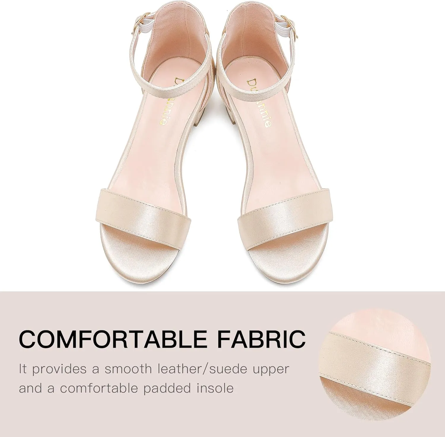 Dufannie Girls Sandals Low Heels Dress Pump Ankle Strap Open Toe Flower Girl Wedding Party for Toddler Little Big Kid