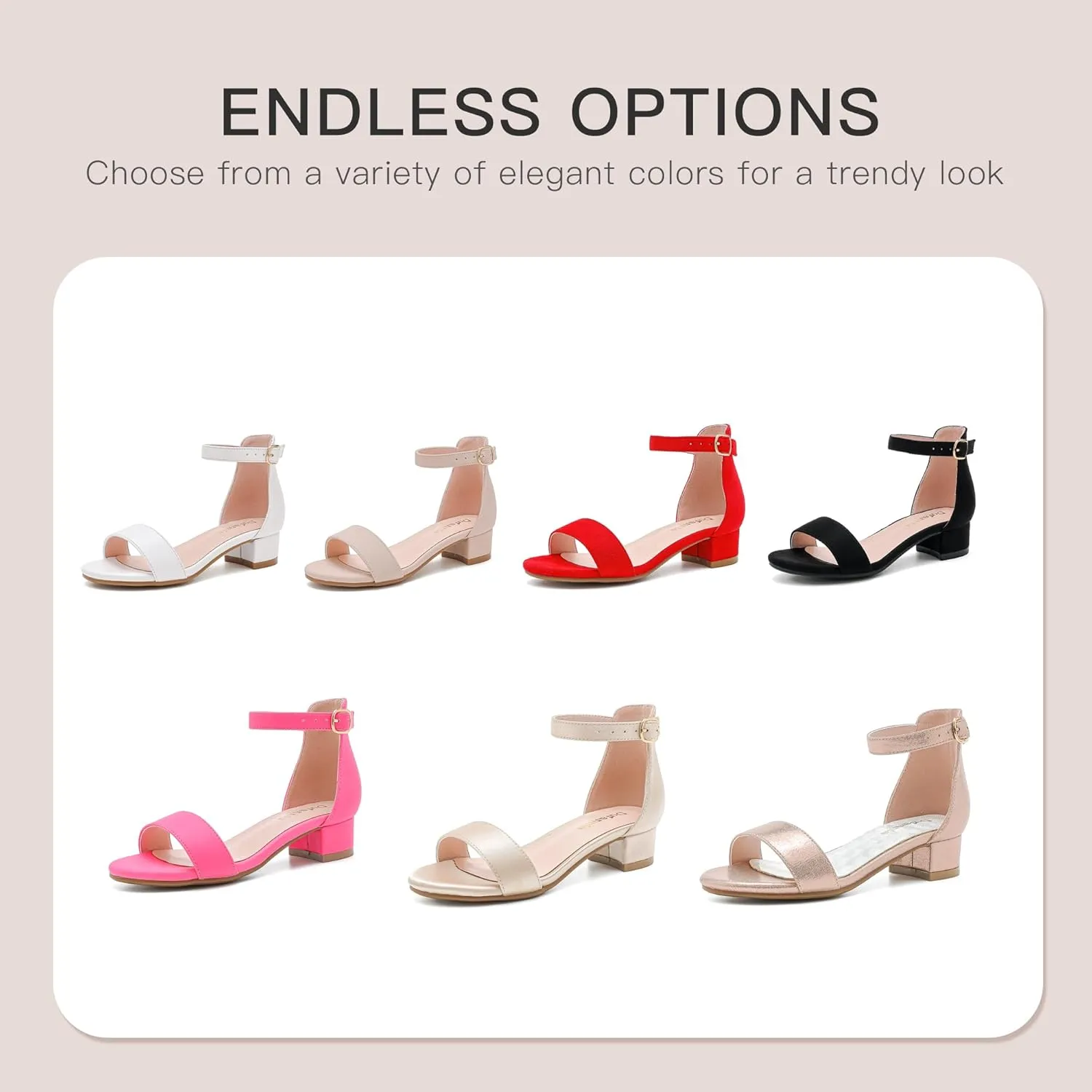 Dufannie Girls Sandals Low Heels Dress Pump Ankle Strap Open Toe Flower Girl Wedding Party for Toddler Little Big Kid
