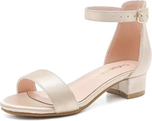 Dufannie Girls Sandals Low Heels Dress Pump Ankle Strap Open Toe Flower Girl Wedding Party for Toddler Little Big Kid