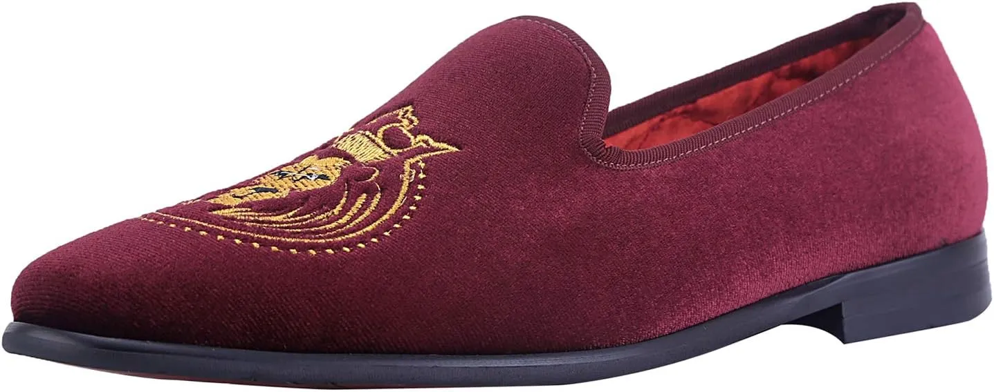 ELANROMAN Loafers for Men Velvet Shoes of Fashion Embroidered 1.0 and 2.0 Party Wedding Prom Shoes