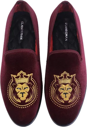 ELANROMAN Loafers for Men Velvet Shoes of Fashion Embroidered 1.0 and 2.0 Party Wedding Prom Shoes