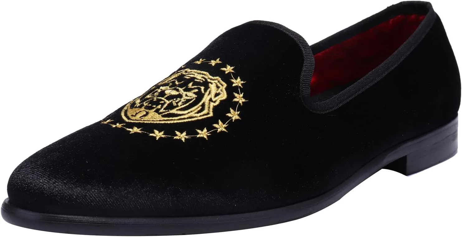 ELANROMAN Loafers for Men Velvet Shoes of Fashion Embroidered 1.0 and 2.0 Party Wedding Prom Shoes