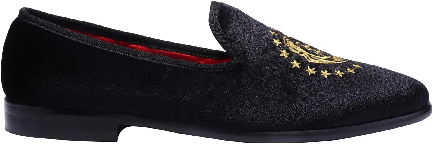 ELANROMAN Loafers for Men Velvet Shoes of Fashion Embroidered 1.0 and 2.0 Party Wedding Prom Shoes