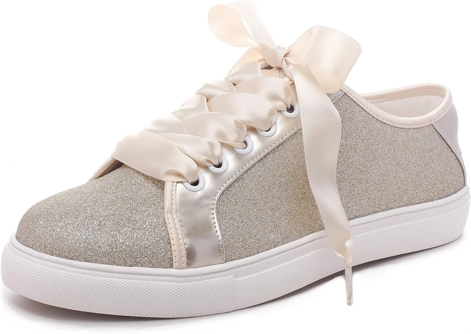 Elivandon Wedding Shoes Bling Bridal Sneakers Flats Bride Tennis Shoes Shiny Sequin Sparkly Sneakers