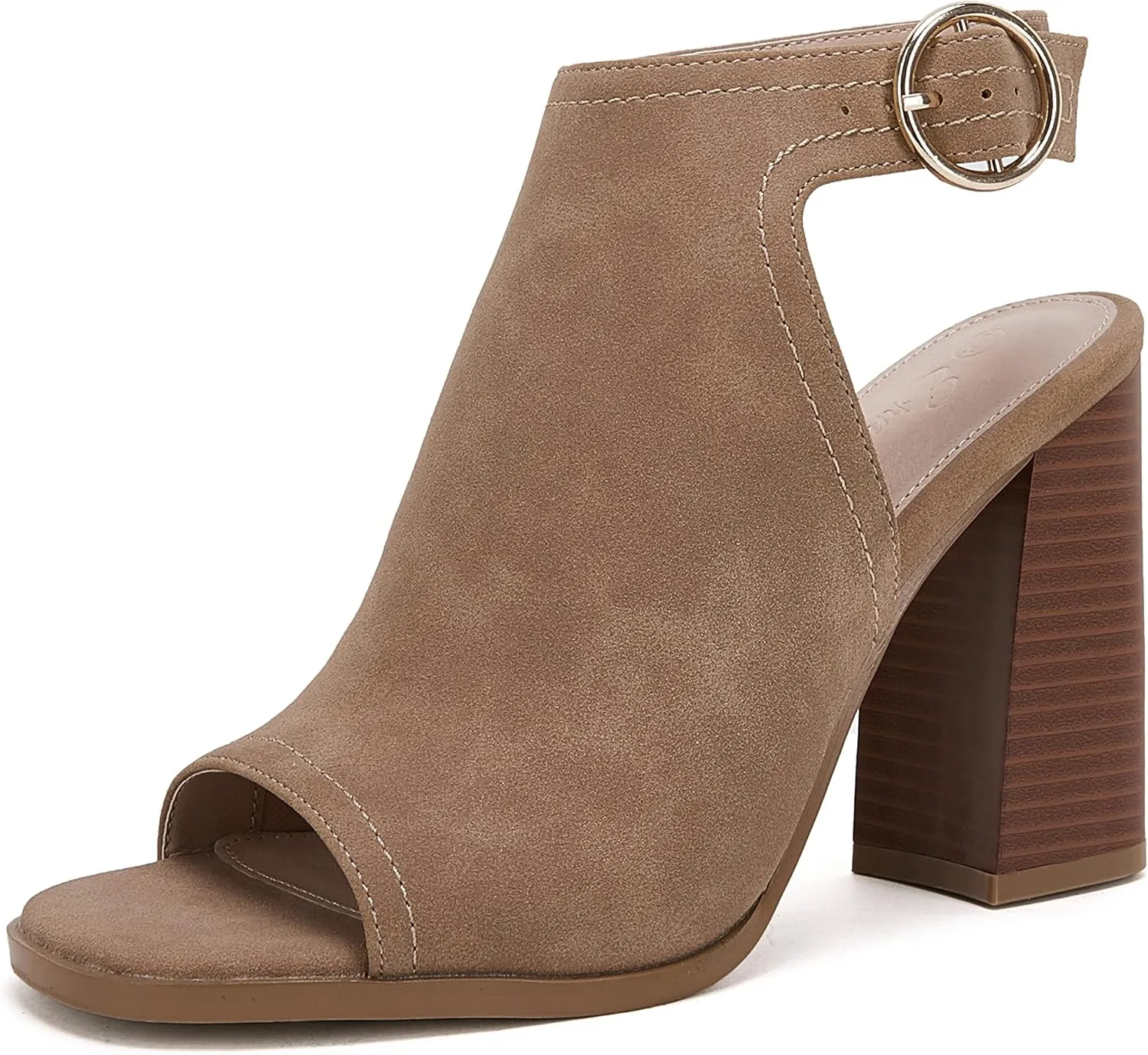 Ermonn Women‘s Cutout Peep Toe Stacked Heeled Sandals Ankle Strap Buckle Booties