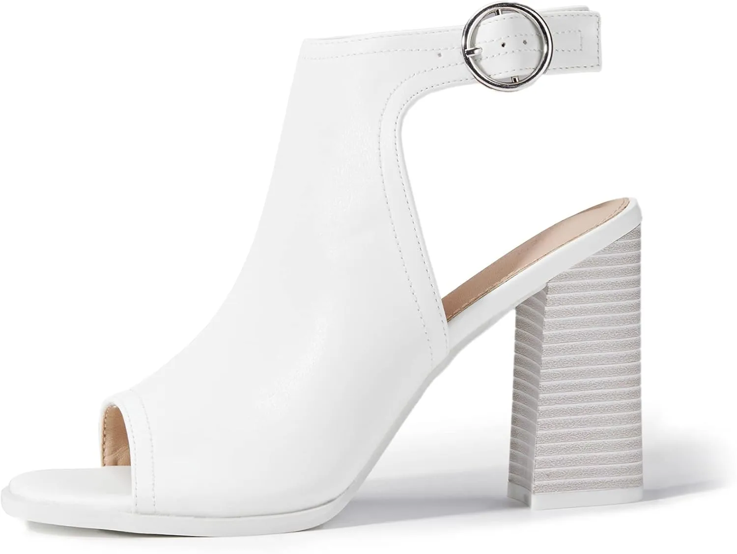 Ermonn Women‘s Cutout Peep Toe Stacked Heeled Sandals Ankle Strap Buckle Booties