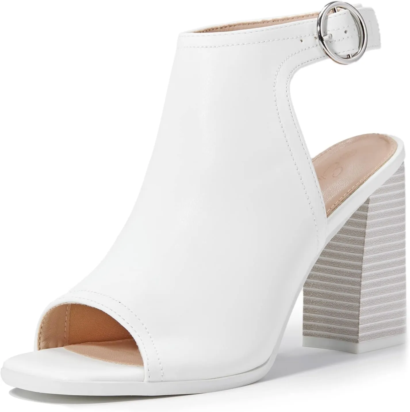 Ermonn Women‘s Cutout Peep Toe Stacked Heeled Sandals Ankle Strap Buckle Booties
