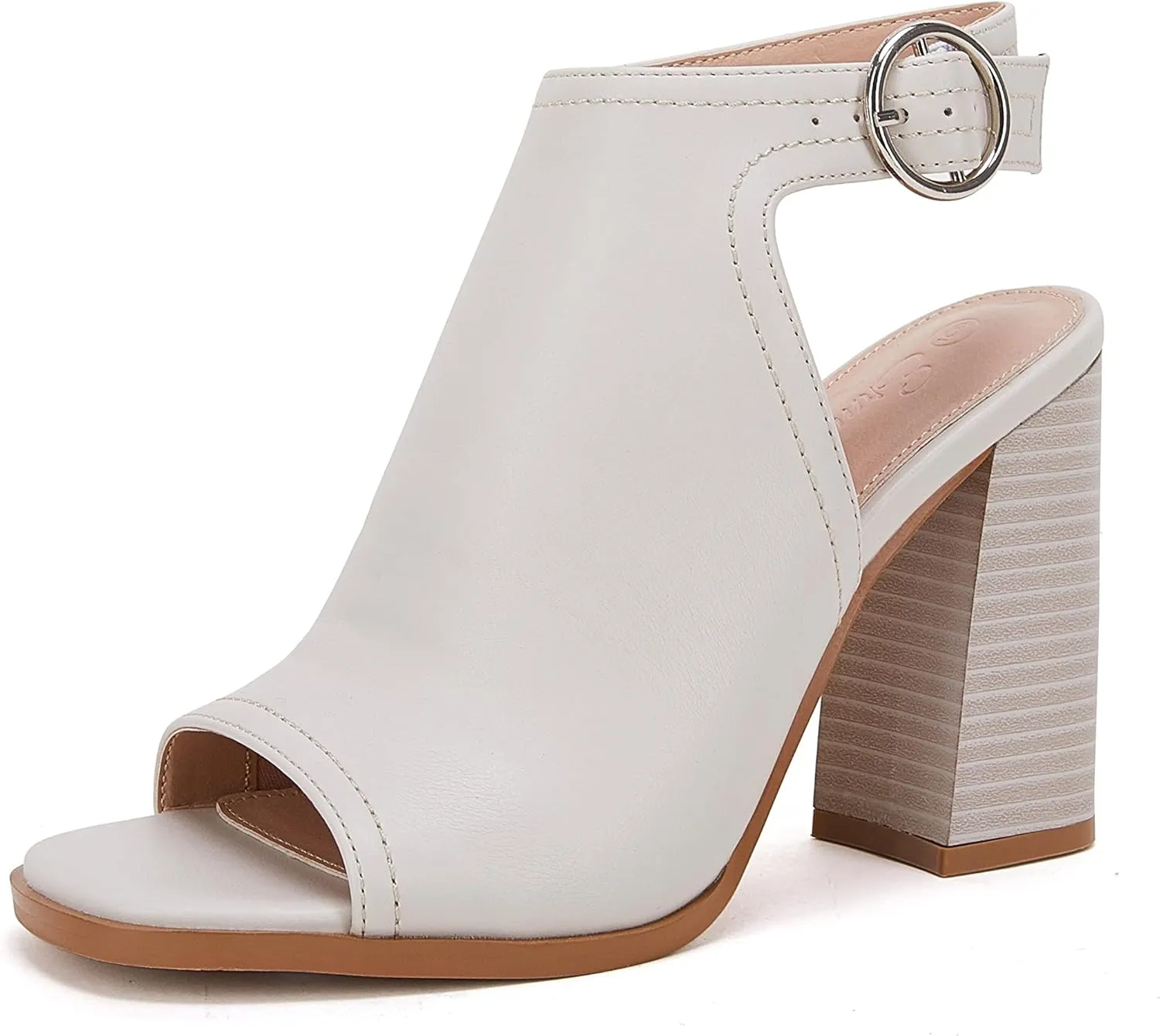 Ermonn Women‘s Cutout Peep Toe Stacked Heeled Sandals Ankle Strap Buckle Booties