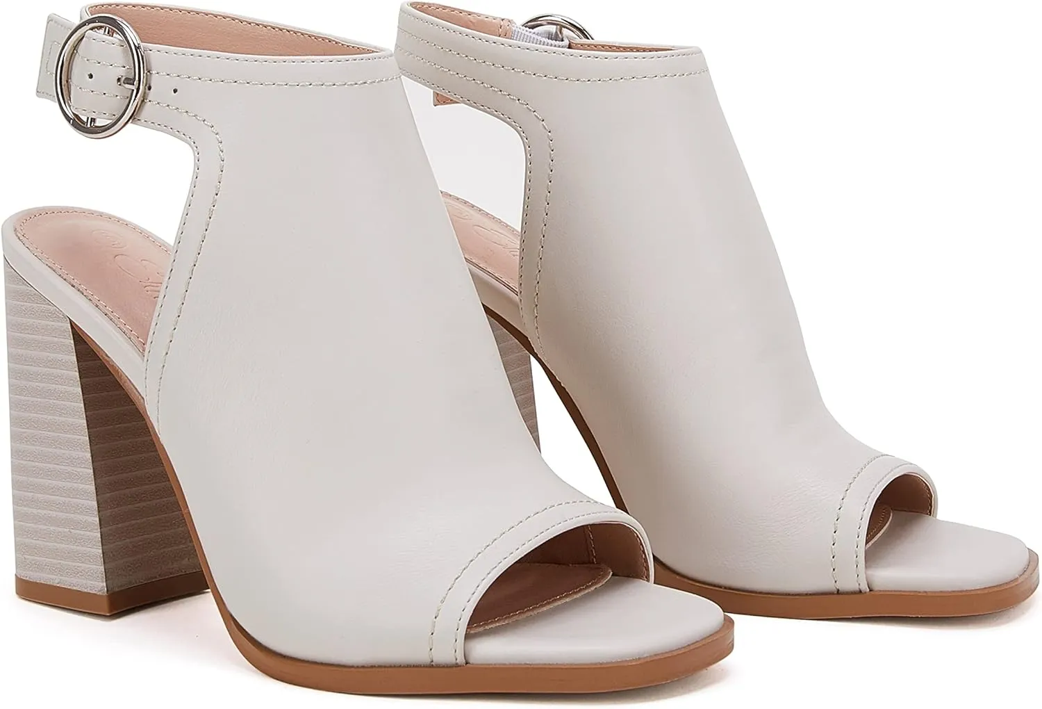 Ermonn Women‘s Cutout Peep Toe Stacked Heeled Sandals Ankle Strap Buckle Booties