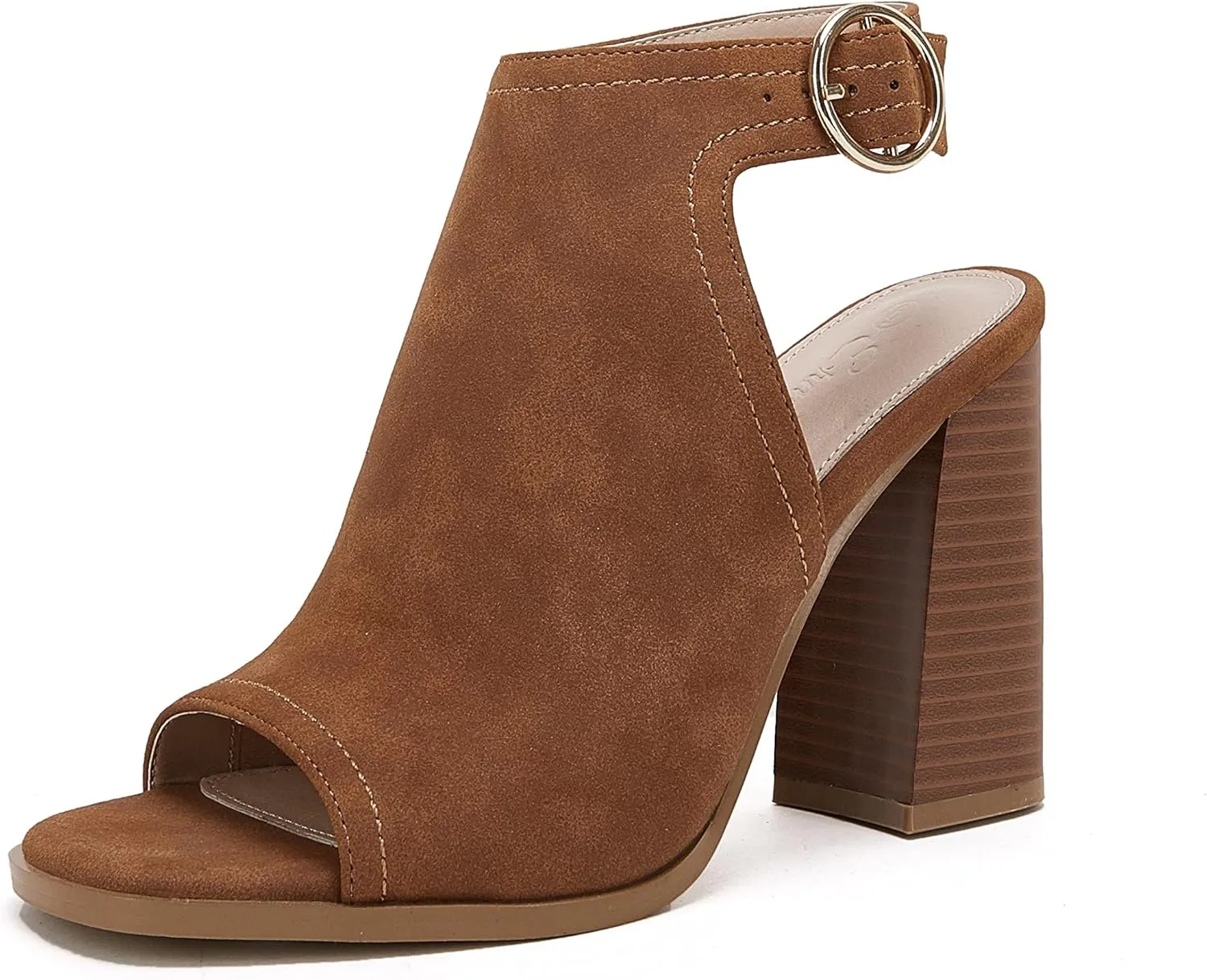 Ermonn Women‘s Cutout Peep Toe Stacked Heeled Sandals Ankle Strap Buckle Booties