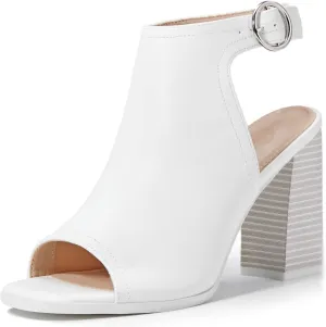 Ermonn Women‘s Cutout Peep Toe Stacked Heeled Sandals Ankle Strap Buckle Booties