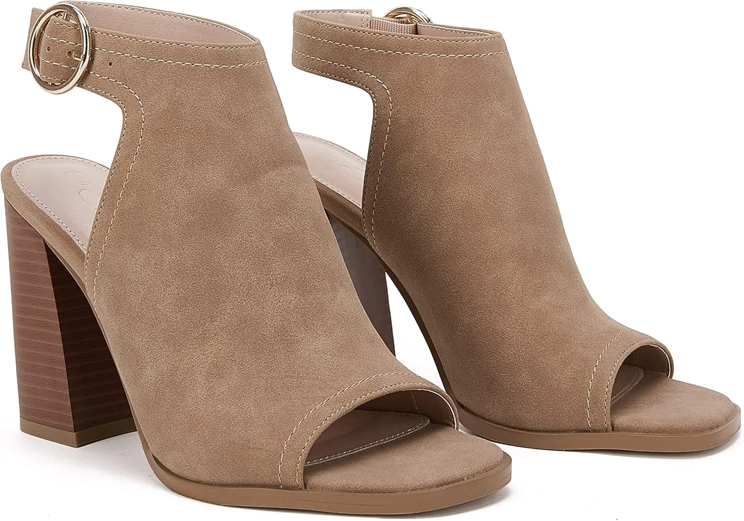 Ermonn Women‘s Cutout Peep Toe Stacked Heeled Sandals Ankle Strap Buckle Booties