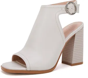 Ermonn Women‘s Cutout Peep Toe Stacked Heeled Sandals Ankle Strap Buckle Booties