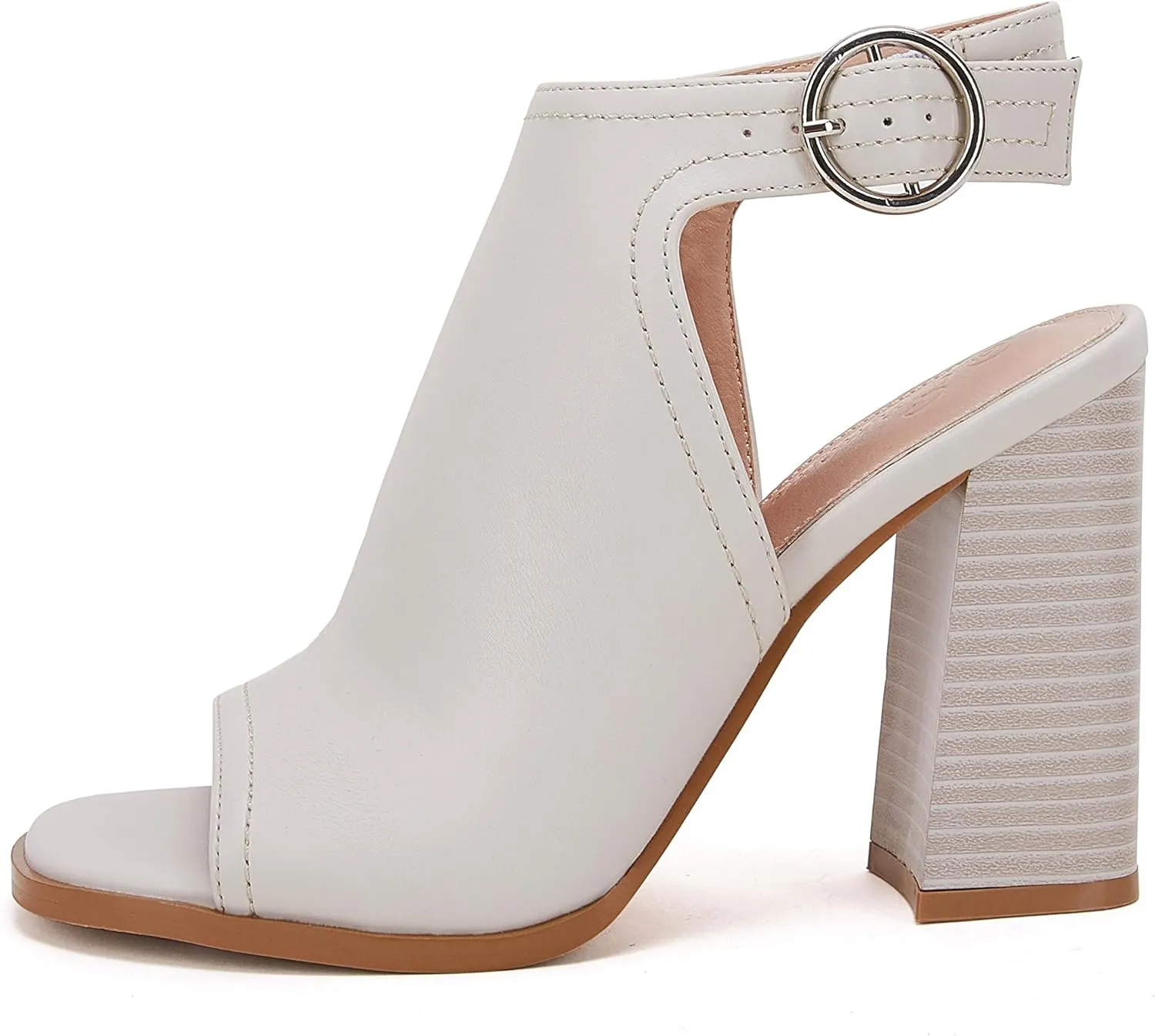 Ermonn Women‘s Cutout Peep Toe Stacked Heeled Sandals Ankle Strap Buckle Booties