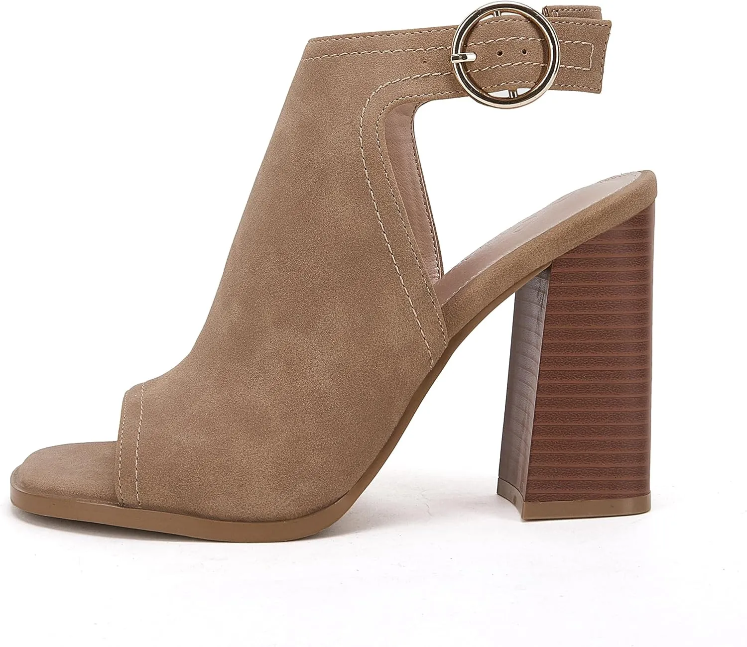 Ermonn Women‘s Cutout Peep Toe Stacked Heeled Sandals Ankle Strap Buckle Booties