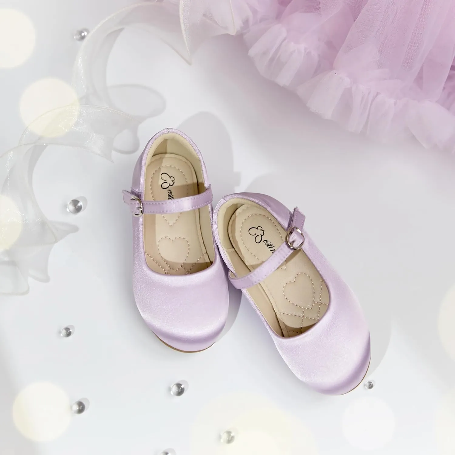 ESTINE Mary Jane Flats for Toddler Girls Little Kids Glittery Dress Princess Wedding Ballet Shoes