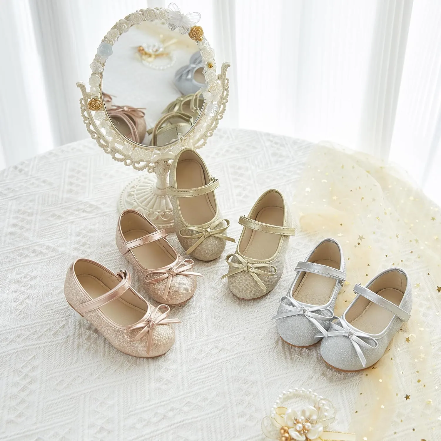 ESTINE Mary Jane Flats for Toddler Girls Little Kids Glittery Dress Princess Wedding Ballet Shoes