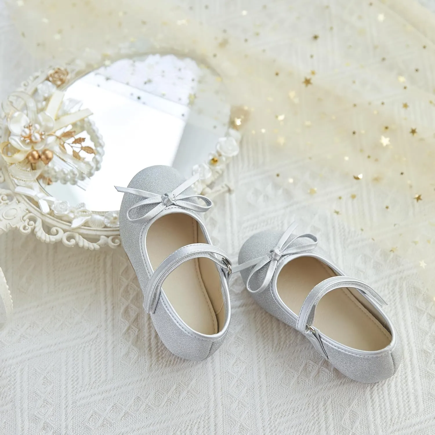 ESTINE Mary Jane Flats for Toddler Girls Little Kids Glittery Dress Princess Wedding Ballet Shoes