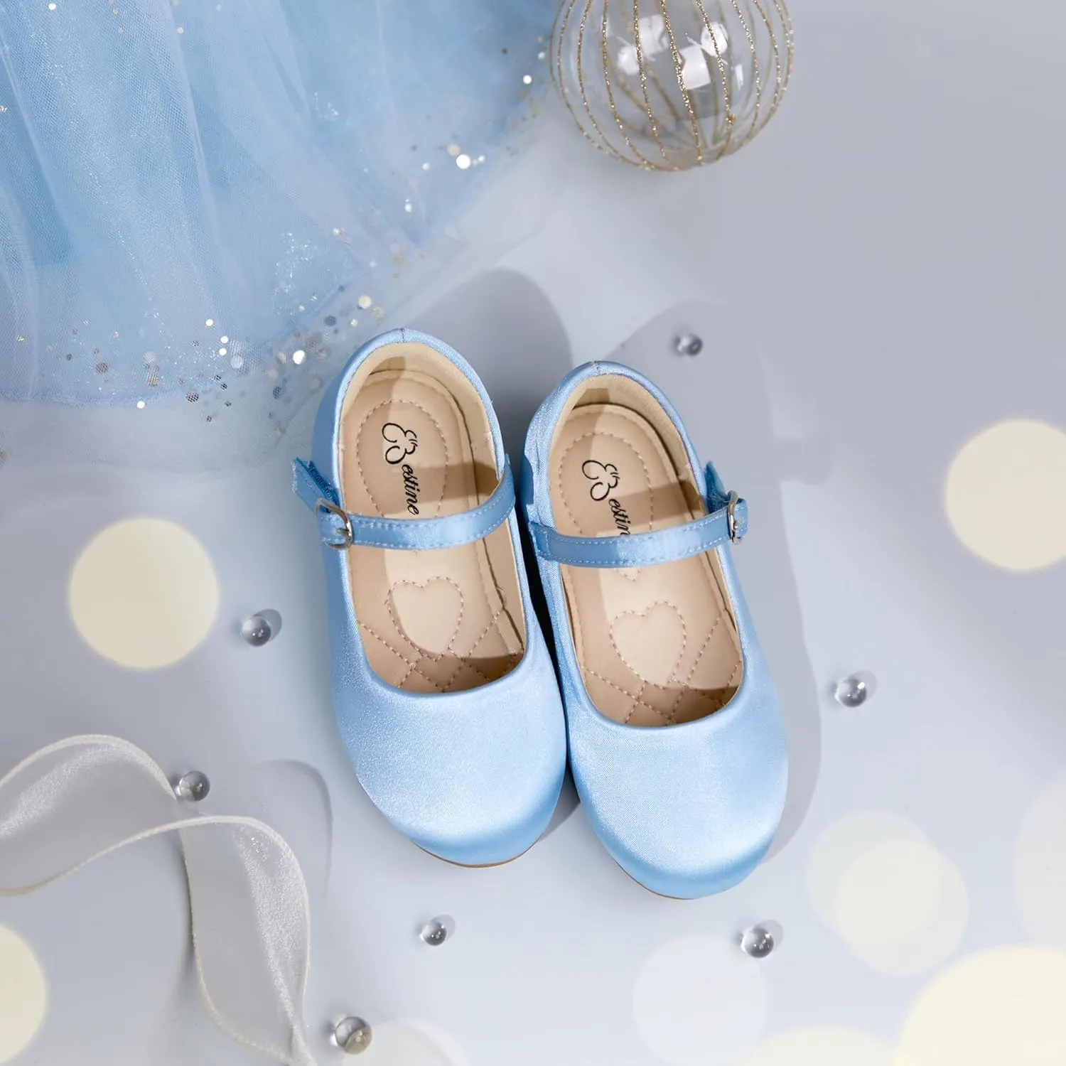 ESTINE Mary Jane Flats for Toddler Girls Little Kids Glittery Dress Princess Wedding Ballet Shoes