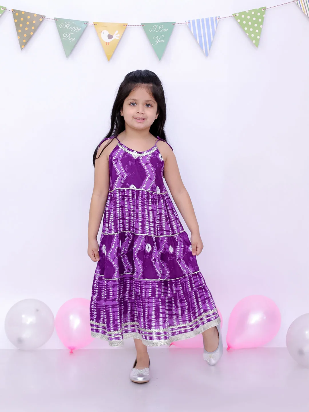 Ethnic Summer Sleeveless Tie & Dye Dress For Girls - Purple-BS25DR24PUA
