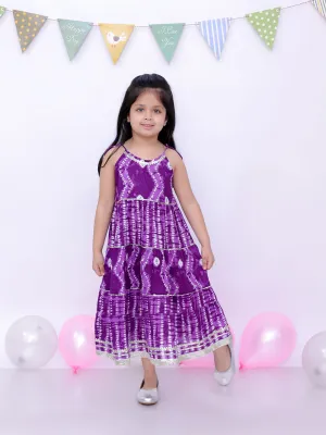 Ethnic Summer Sleeveless Tie & Dye Dress For Girls - Purple-BS25DR24PUA