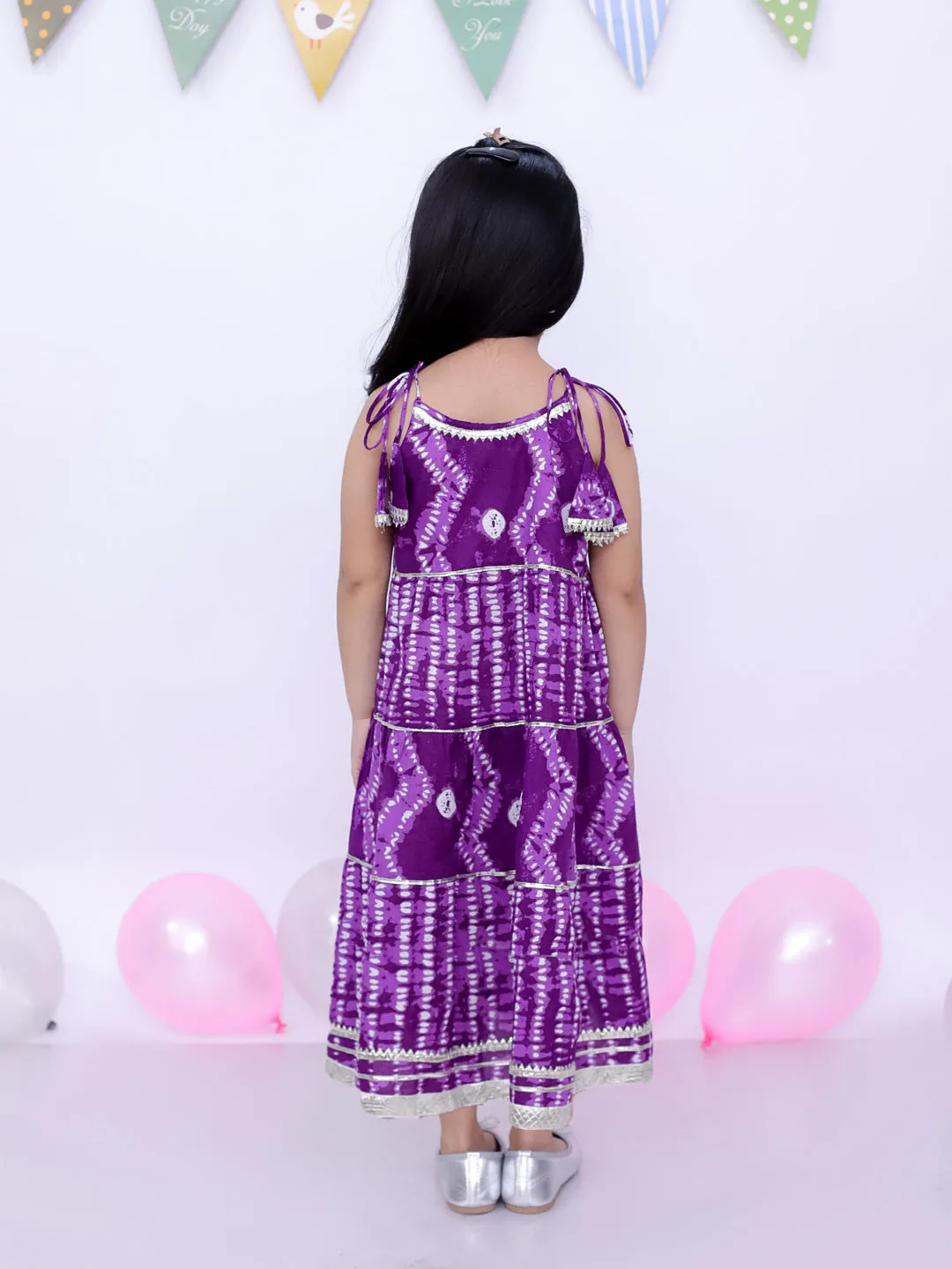 Ethnic Summer Sleeveless Tie & Dye Dress For Girls - Purple-BS25DR24PUA