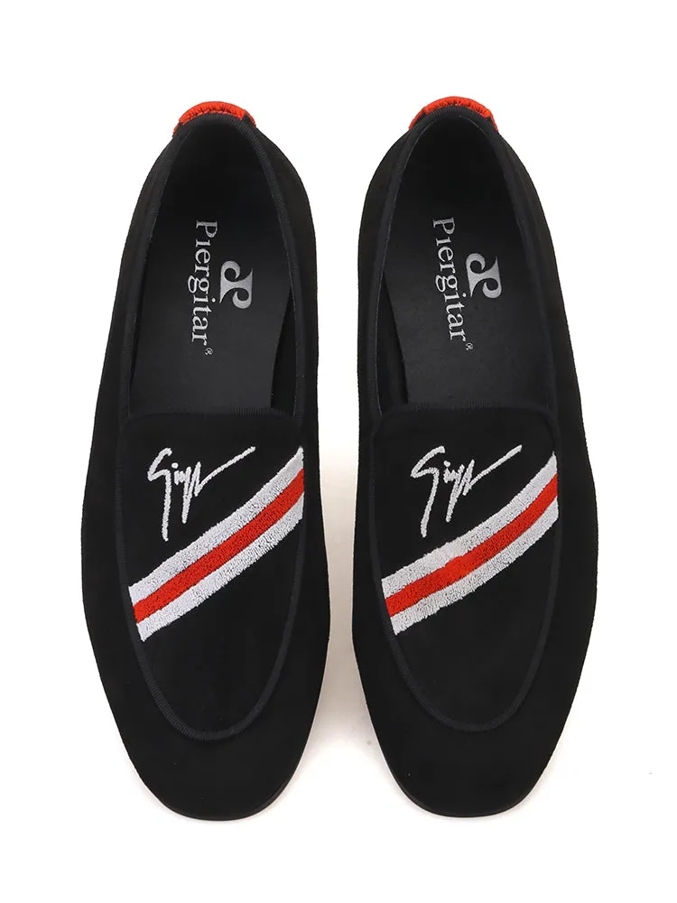 European and American classic embroidered men's suede slip-on loafers trendy party wedding banquet slip-on smoking shoes