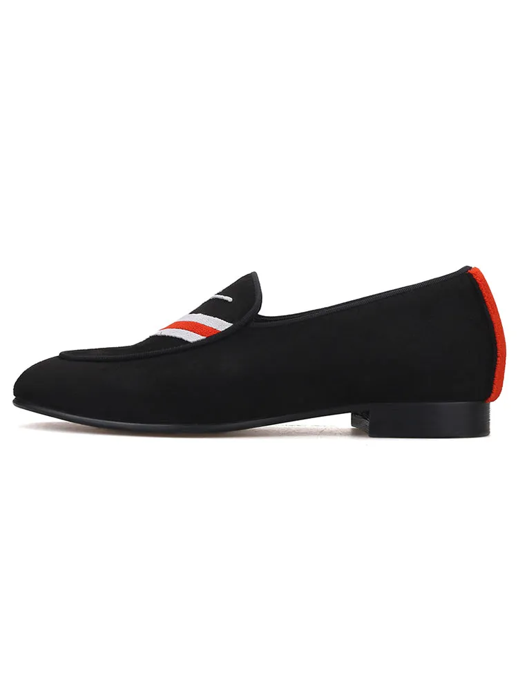 European and American classic embroidered men's suede slip-on loafers trendy party wedding banquet slip-on smoking shoes