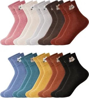 Eurzom 10 Pairs Socks Womens Crew Elastic Ankle Length Cotton Socks Aesthetic Cute Lightweight Low Cut Gifts for Women
