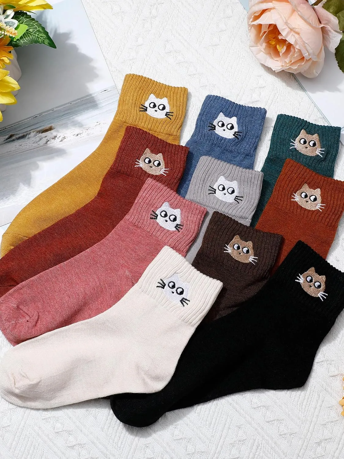 Eurzom 10 Pairs Socks Womens Crew Elastic Ankle Length Cotton Socks Aesthetic Cute Lightweight Low Cut Gifts for Women