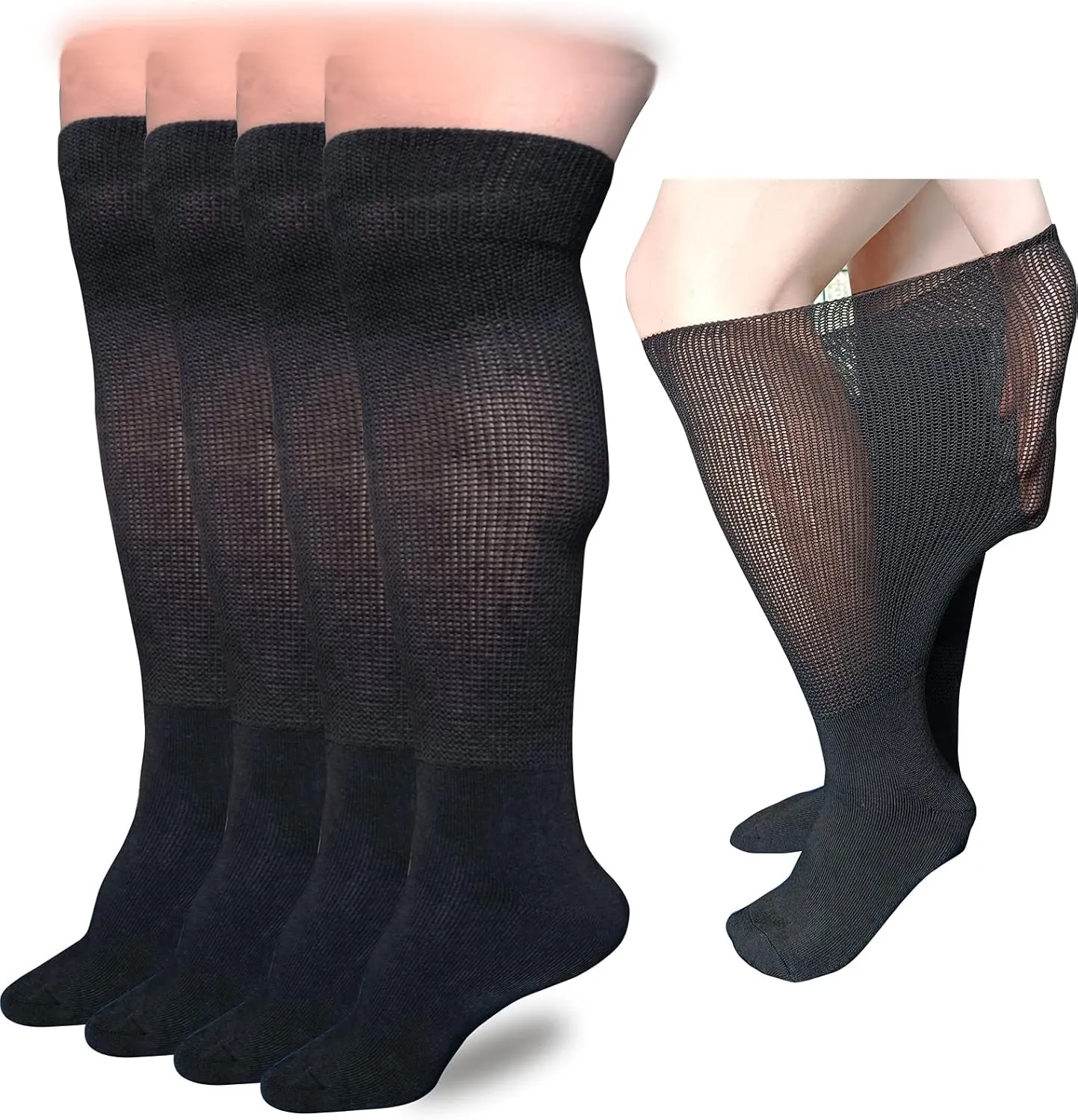 Extra Wide Lymphedema Bariatric Socks Knee High Replacemen Sock Liner for Air Cam Walkers Brace Orthopedics Cast Boot Men Women, Black-2pairs, One Size