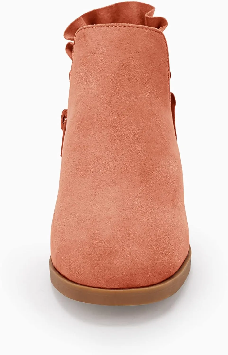FISACE Girls Ruffled Ankle Boots V Cut Out Chunky Low Heel Dressy Western Booties