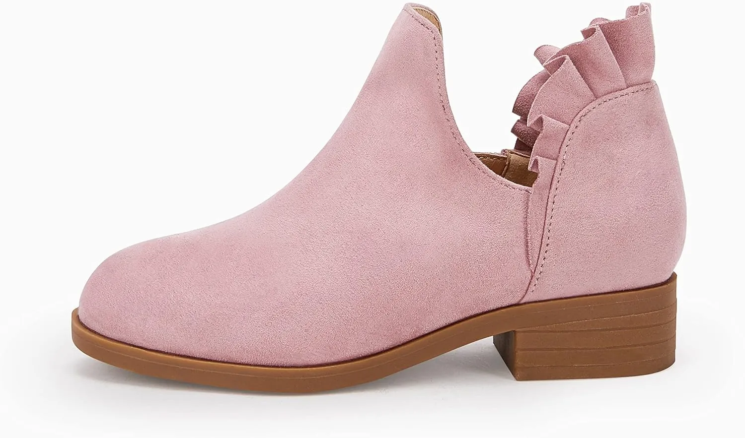 FISACE Girls Ruffled Ankle Boots V Cut Out Chunky Low Heel Dressy Western Booties