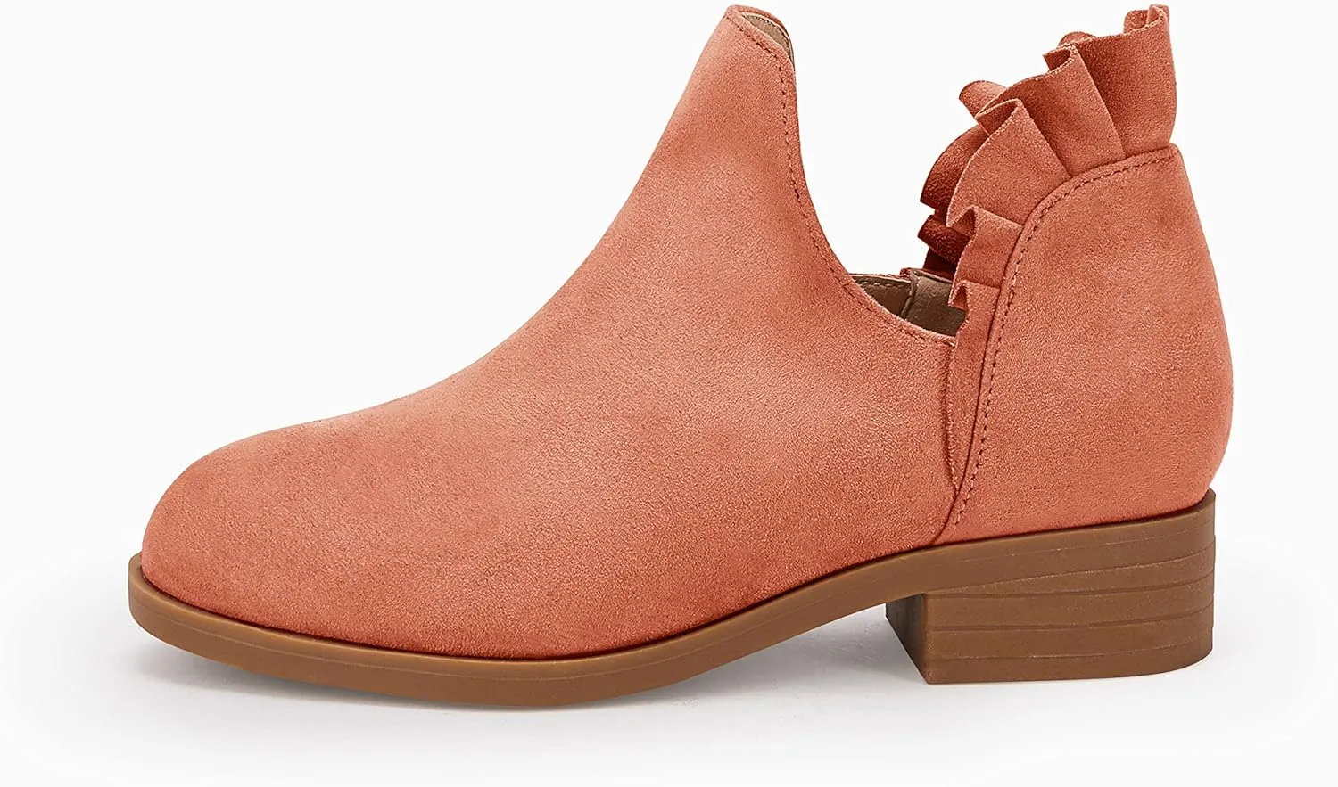 FISACE Girls Ruffled Ankle Boots V Cut Out Chunky Low Heel Dressy Western Booties