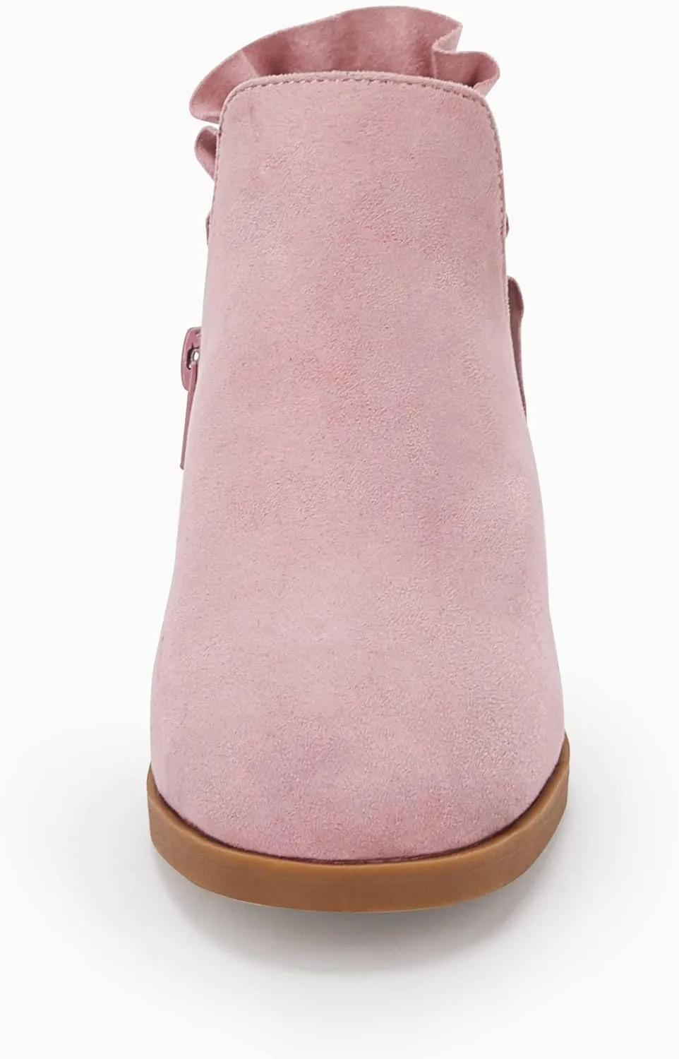 FISACE Girls Ruffled Ankle Boots V Cut Out Chunky Low Heel Dressy Western Booties
