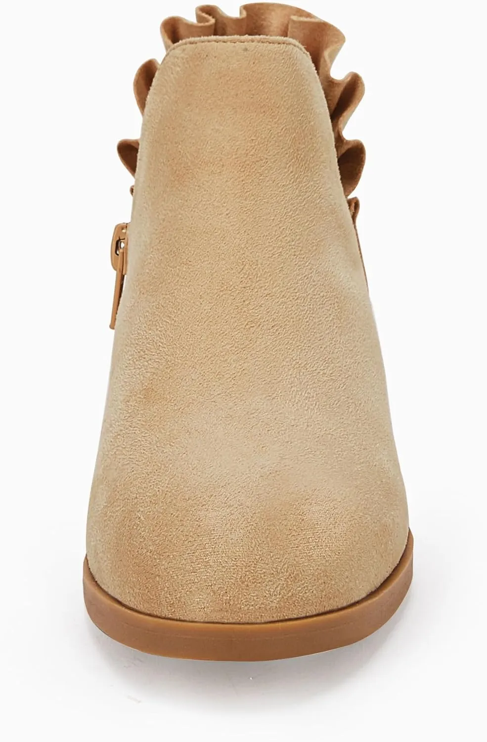 FISACE Girls Ruffled Ankle Boots V Cut Out Chunky Low Heel Dressy Western Booties