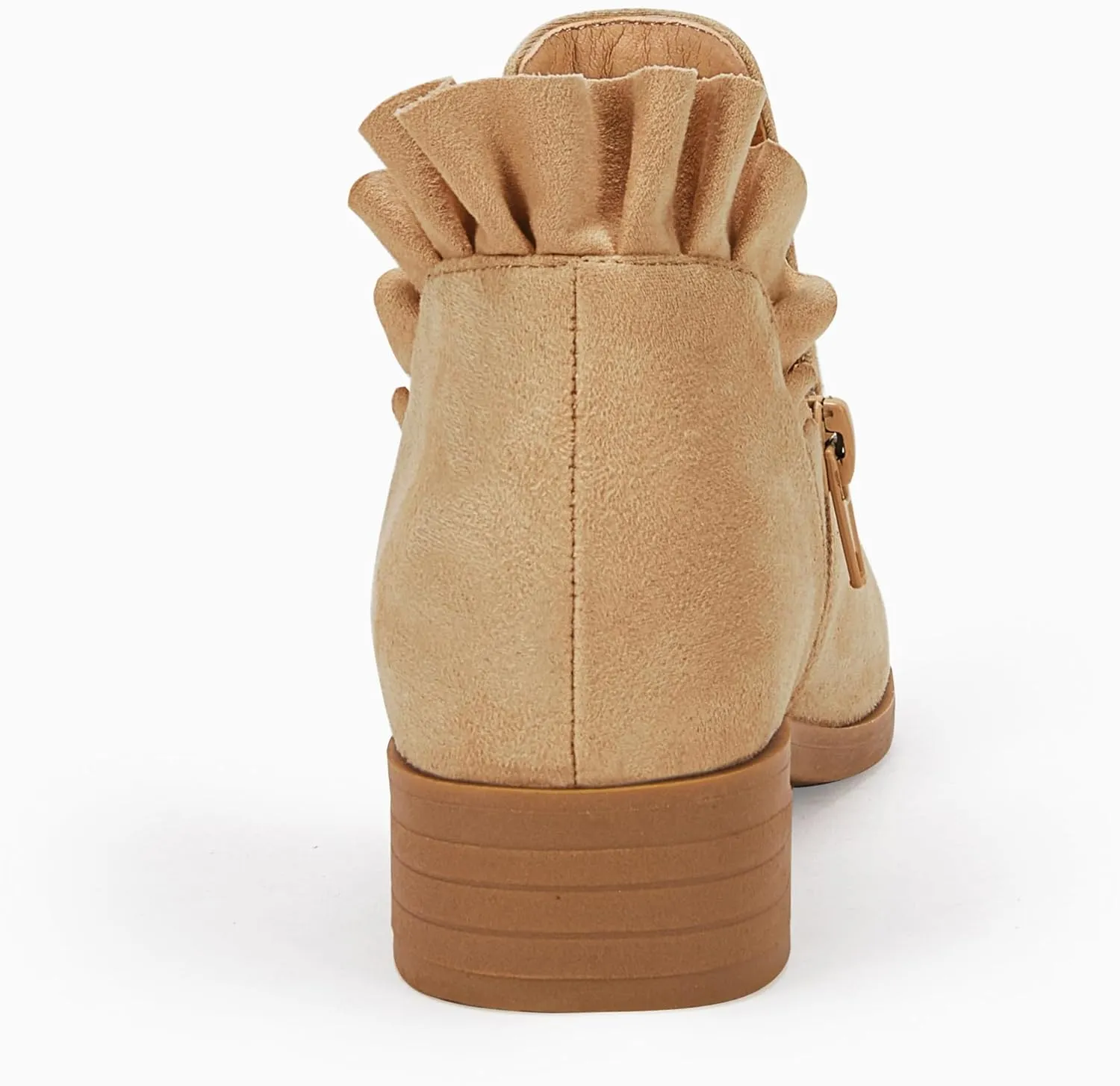 FISACE Girls Ruffled Ankle Boots V Cut Out Chunky Low Heel Dressy Western Booties