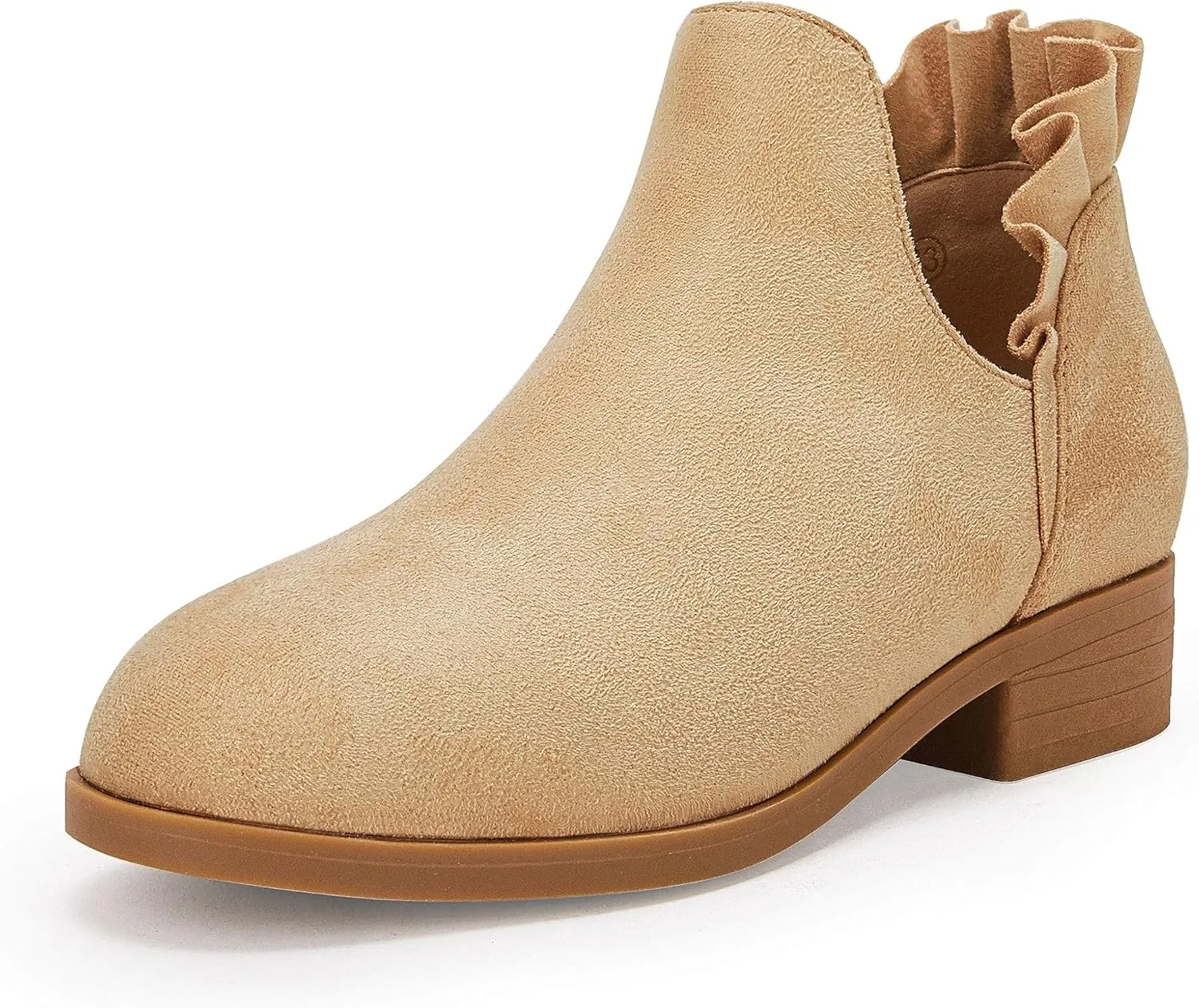FISACE Girls Ruffled Ankle Boots V Cut Out Chunky Low Heel Dressy Western Booties