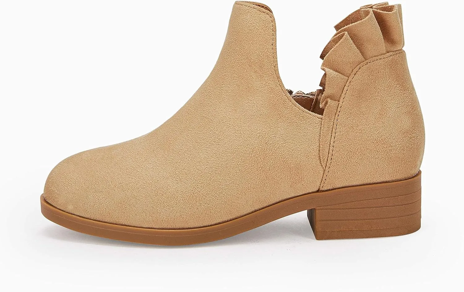 FISACE Girls Ruffled Ankle Boots V Cut Out Chunky Low Heel Dressy Western Booties