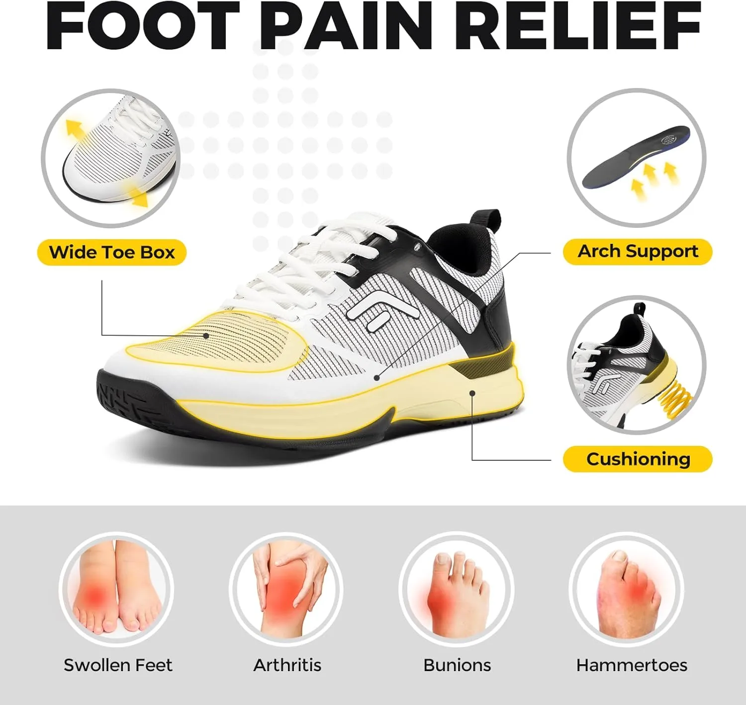 FitVille Extra Wide Pickleball Shoes for Men, All Court Tennis Sneakers Shoes with Arch Support