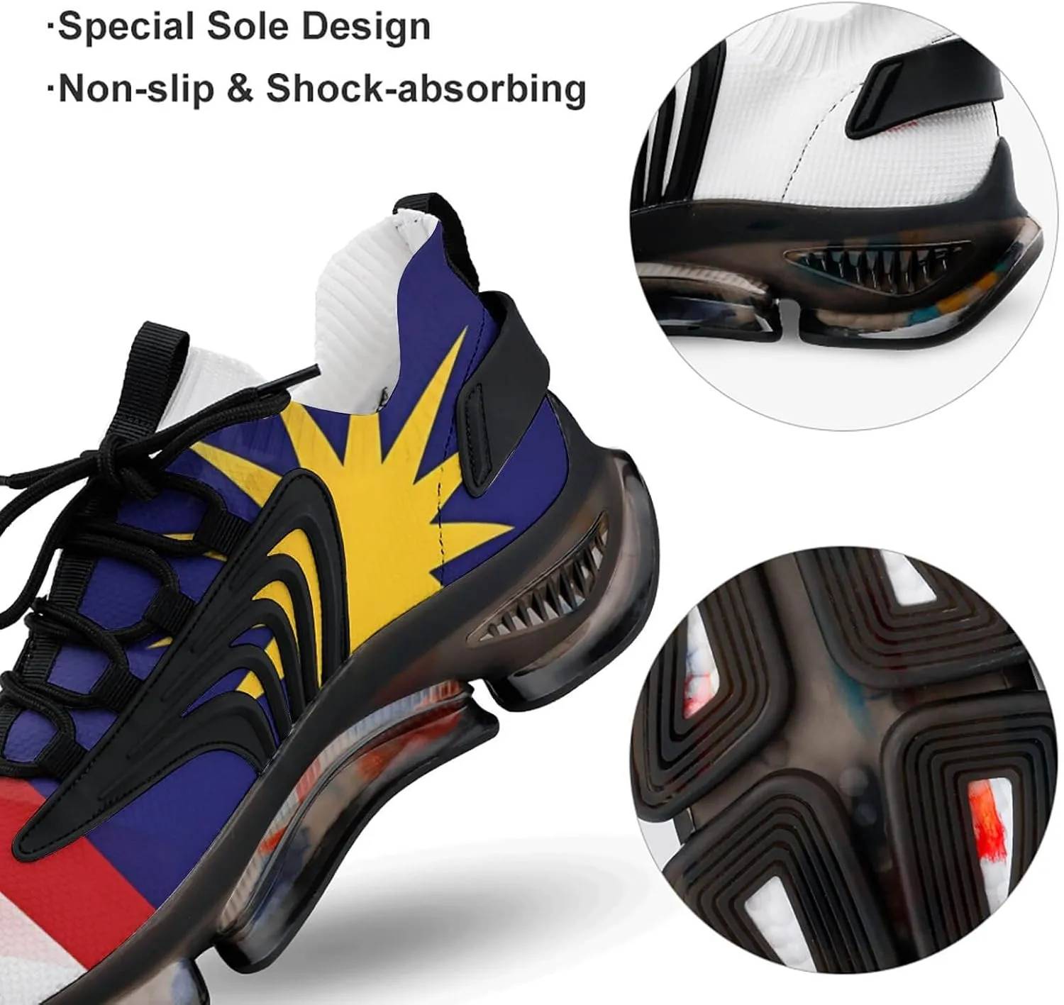 Flag of Malaysia and U.S. Men's Tennis Shoes Fashion Athletic Sneakers for Sport Walking Running Workout