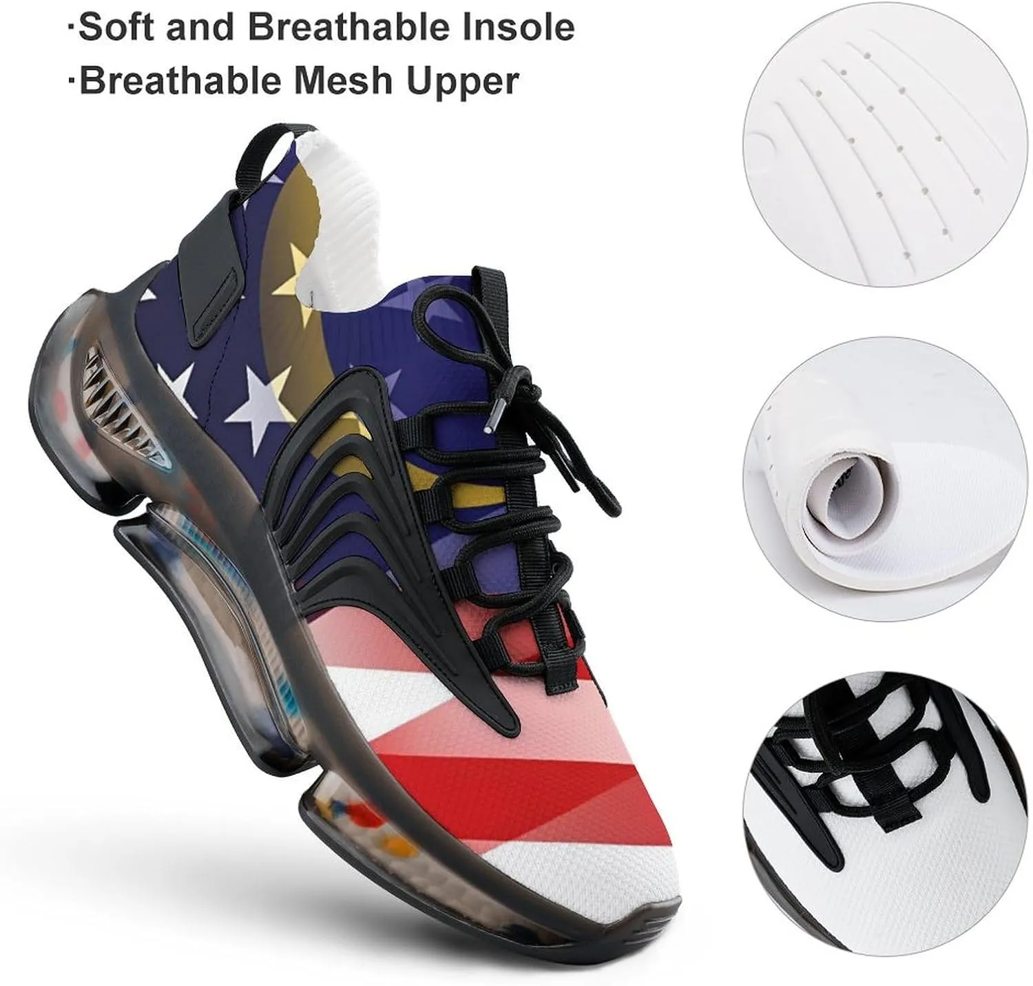Flag of Malaysia and U.S. Men's Tennis Shoes Fashion Athletic Sneakers for Sport Walking Running Workout