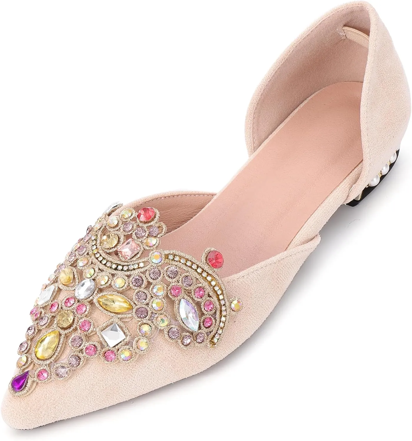 Flats for Women Fashion Ballet Flats Wedding Dress Shoes Bling Rhinestone Pointed Flats Comfort Slip on Low Heel Dress Flat Shoes