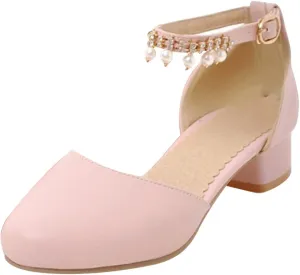 Flower Girls Dress Shoes Kids Closed Toe Chunky High Heels Mary Jane Ankle Strap Wedding Party Princess Sandals