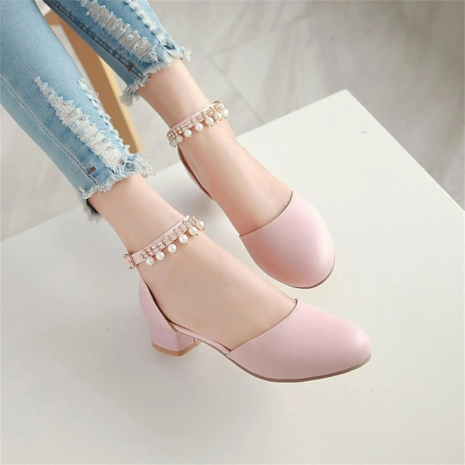 Flower Girls Dress Shoes Kids Closed Toe Chunky High Heels Mary Jane Ankle Strap Wedding Party Princess Sandals