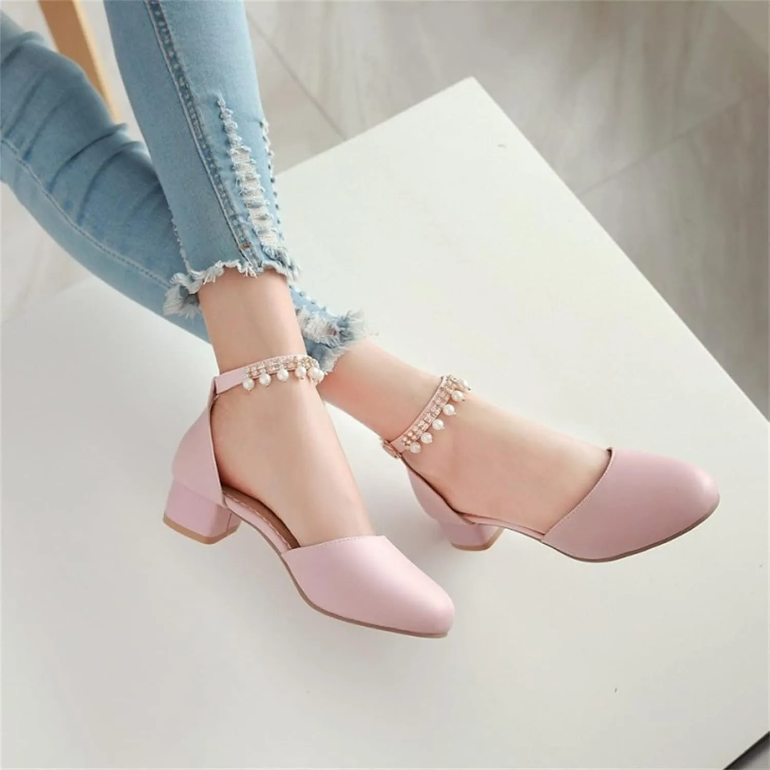 Flower Girls Dress Shoes Kids Closed Toe Chunky High Heels Mary Jane Ankle Strap Wedding Party Princess Sandals