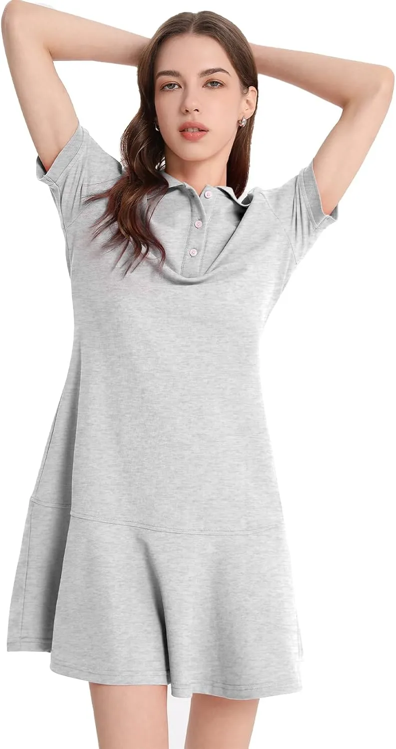 Flygo Womens Polo Dress Collared Short Sleeve Ruffle Golf Tennis T Shirt Sports Workout Mini Summer Dresses Tunic Pique