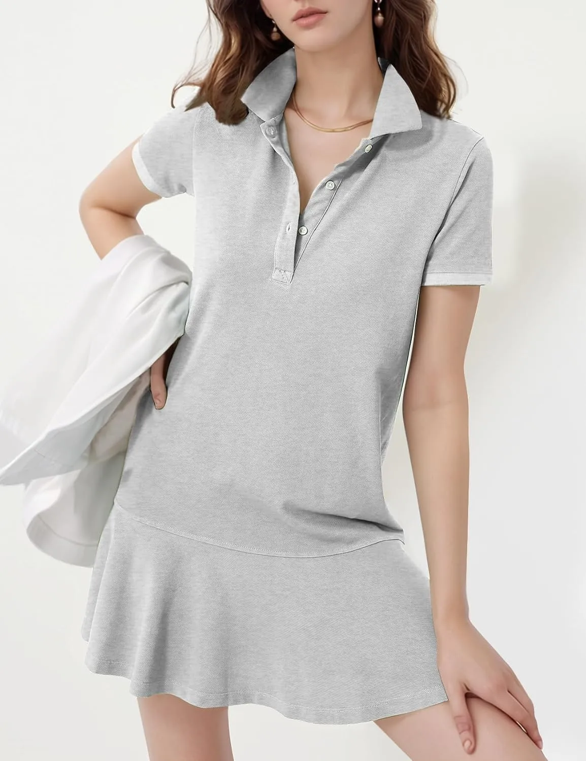 Flygo Womens Polo Dress Collared Short Sleeve Ruffle Golf Tennis T Shirt Sports Workout Mini Summer Dresses Tunic Pique