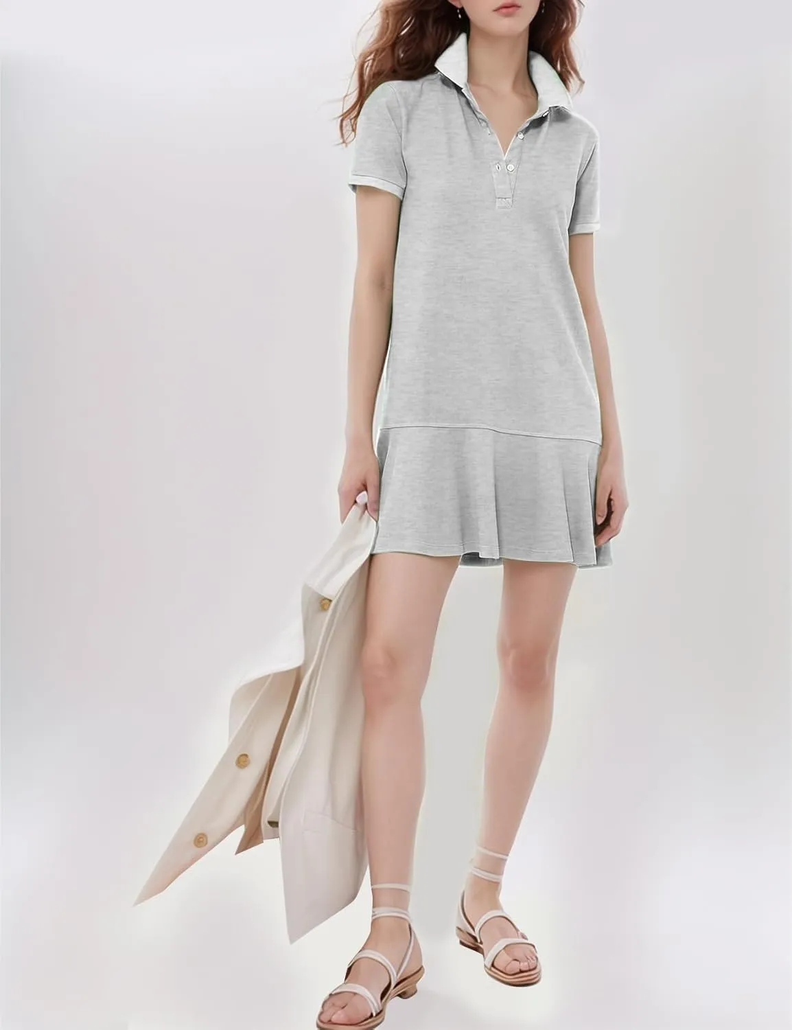 Flygo Womens Polo Dress Collared Short Sleeve Ruffle Golf Tennis T Shirt Sports Workout Mini Summer Dresses Tunic Pique