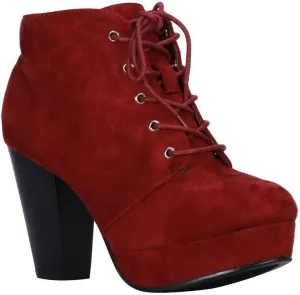 Forever Camille-86 Women's Comfort Stacked Chunky Heel Lace Up Ankle Booties